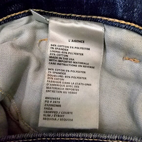 LAgence Women's Cropped Slim Fit Jeans Size 26 Blue Denim Frayed Hem - Picture 7 of 11